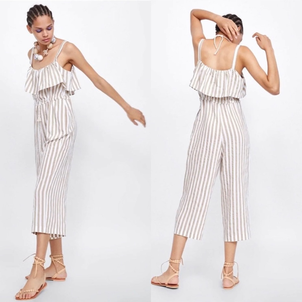 ZARA Striped Culotte Jumpsuit